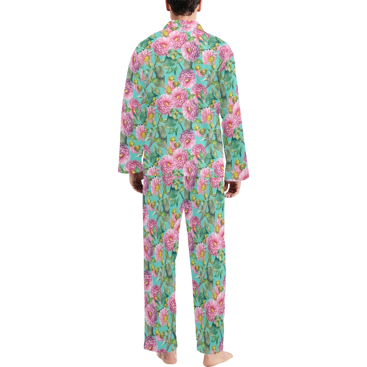 Dahlia Pattern Print Design DH07 Men's Long Pajama Set