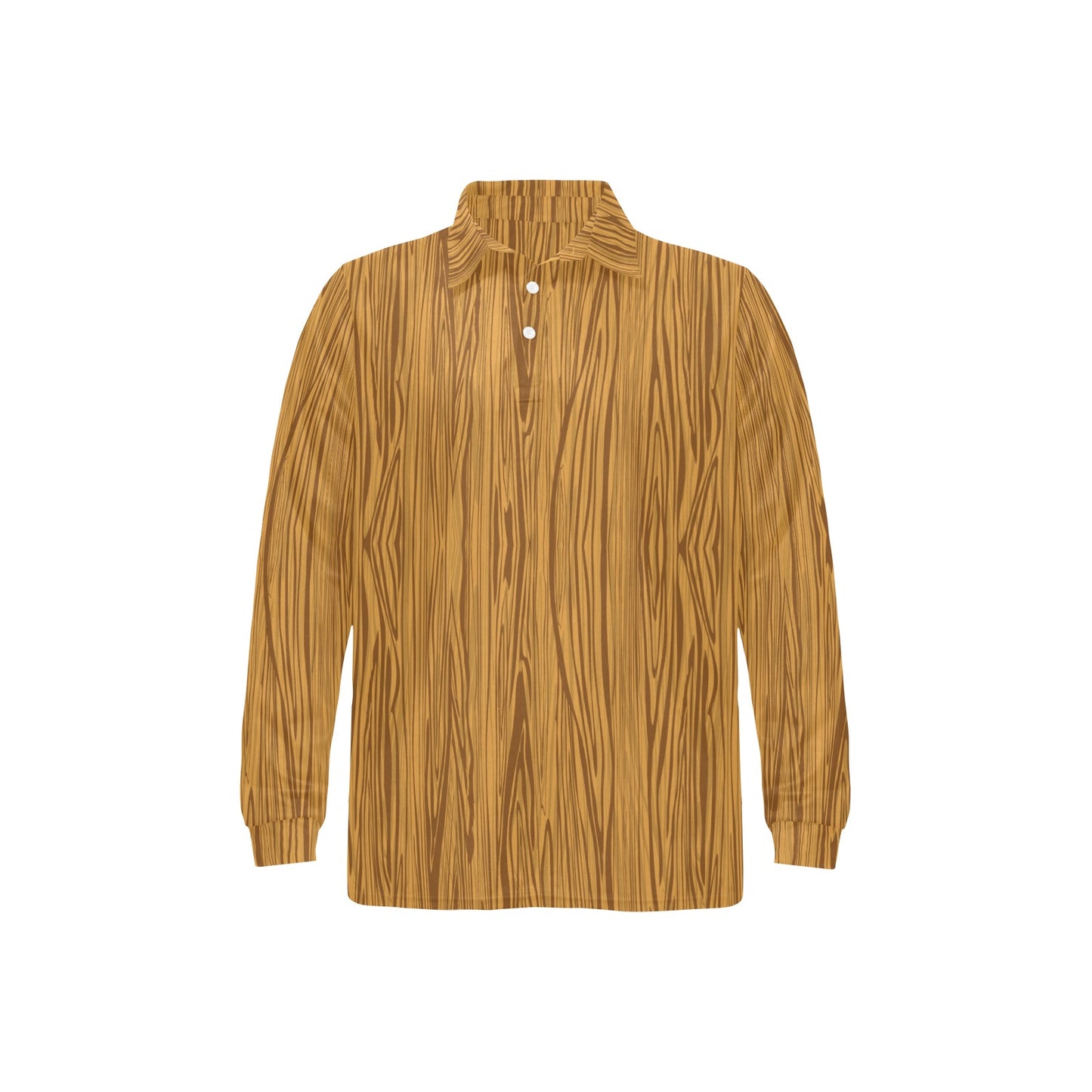 Wood Texture Print Design LKS301 Long Sleeve Polo Shirt For Men's