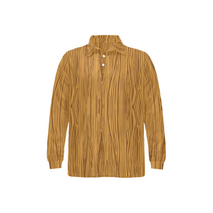 Wood Texture Print Design LKS301 Long Sleeve Polo Shirt For Men's