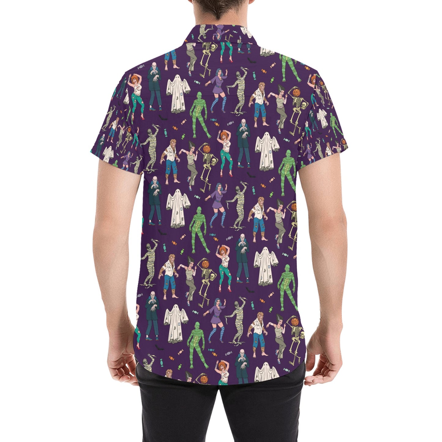Creepy Zombie Print Design LKS302 Men Short Sleeve Button Up Shirt