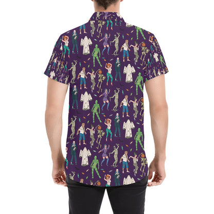 Creepy Zombie Print Design LKS302 Men Short Sleeve Button Up Shirt