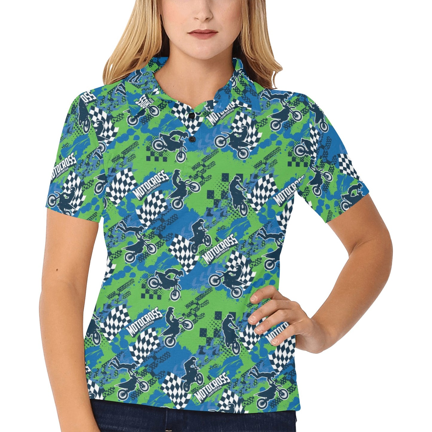 Motocross Pattern Print Design 04 Women's Polo Shirt
