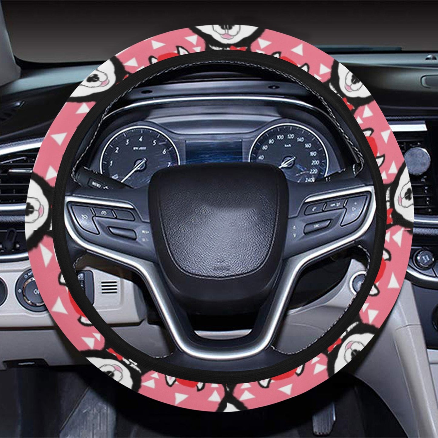 Siberian Huskies Christmas Themed Print Design LKS302 Steering Wheel Cover with Elastic Edge