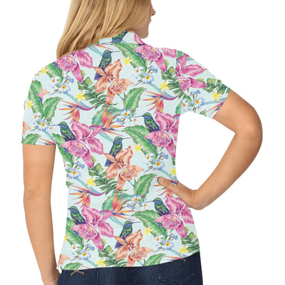 Hummingbird Tropical Pattern Print Design 05 Women's Polo Shirt