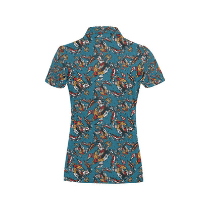 Sea Turtle Tribal Colorful Hand Drawn Women's Polo Shirt