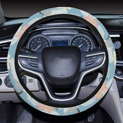 Water Lily Print Design LKS304 Steering Wheel Cover with Elastic Edge