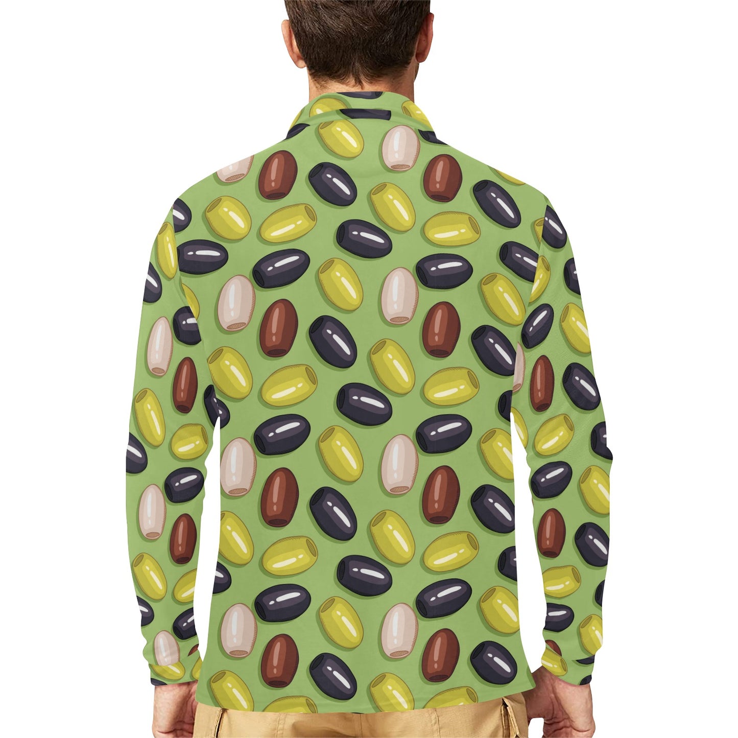 Olive Print Design LKS301 Long Sleeve Polo Shirt For Men's