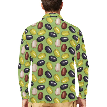 Olive Print Design LKS301 Long Sleeve Polo Shirt For Men's