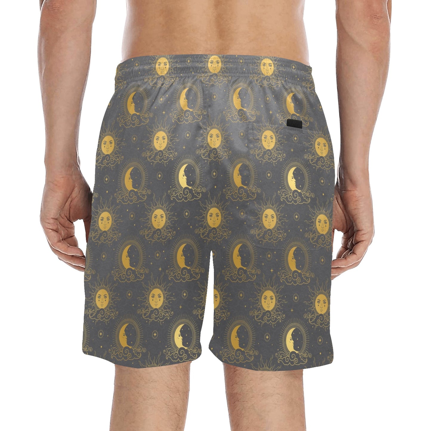 Sun Moon Print Design LKS305 Men's Swim Trunks Beach Shorts