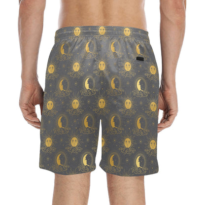 Sun Moon Print Design LKS305 Men's Swim Trunks Beach Shorts