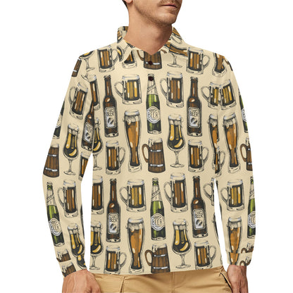 Beer Pattern Print Design 04 Long Sleeve Polo Shirt For Men's