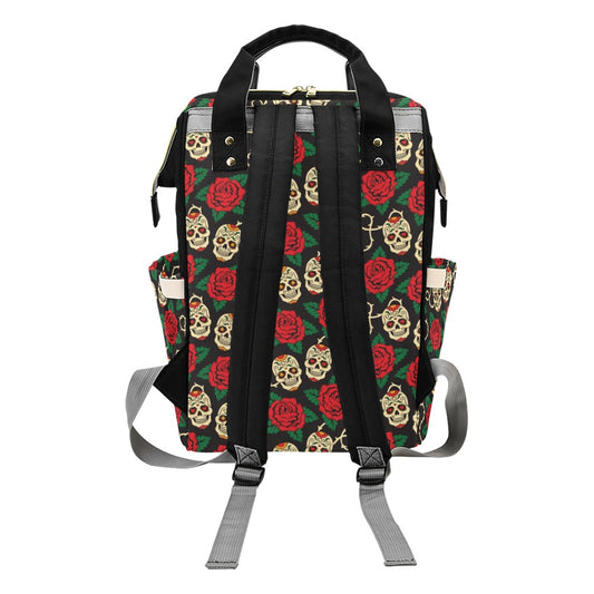Sugar Skull Red Rose Print Design LKS301 Diaper Bag Backpack
