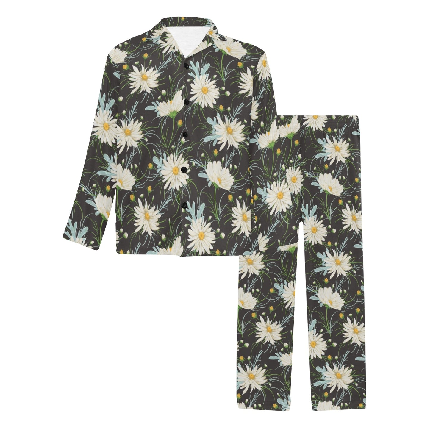 Daisy Pattern Print Design DS08 Men's Long Pajama Set