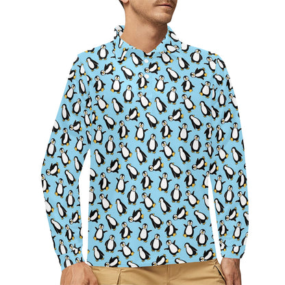 Penguin Happy Print Long Sleeve Polo Shirt For Men's