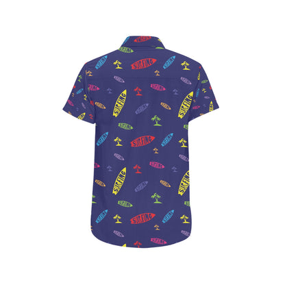 Surfboard Print Design LKS305 Men Short Sleeve Button Up Shirt