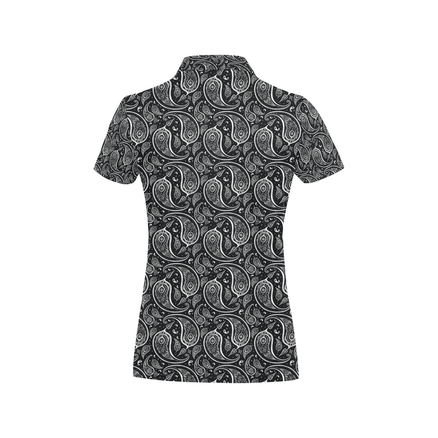 Paisley Black Design Print Women's Polo Shirt