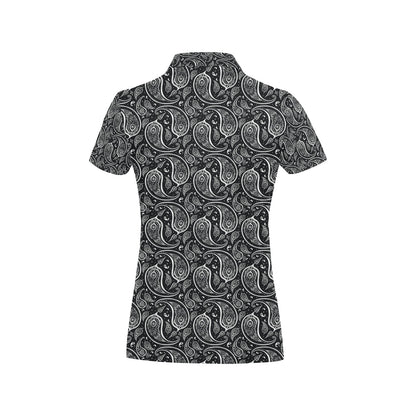 Paisley Black Design Print Women's Polo Shirt