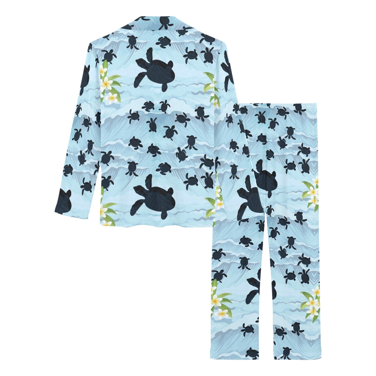 Sea Turtle Pattern Print Design T011 Women's Long Pajama Set