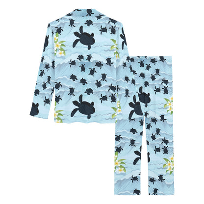 Sea Turtle Pattern Print Design T011 Women's Long Pajama Set