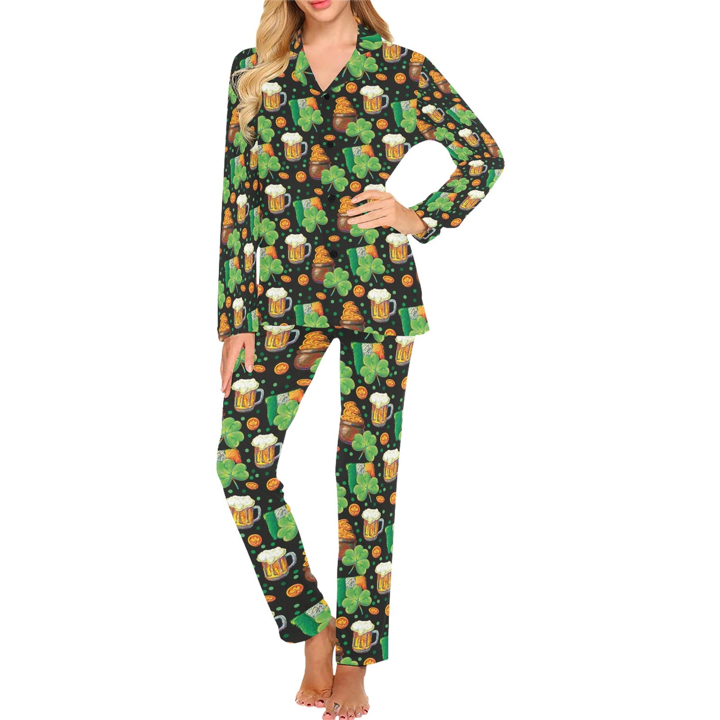 St Patricks Day Print Design LKS303 Women's Long Pajama Set