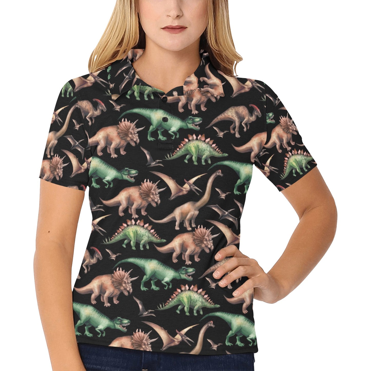 Dinosaur Print Pattern Women's Polo Shirt