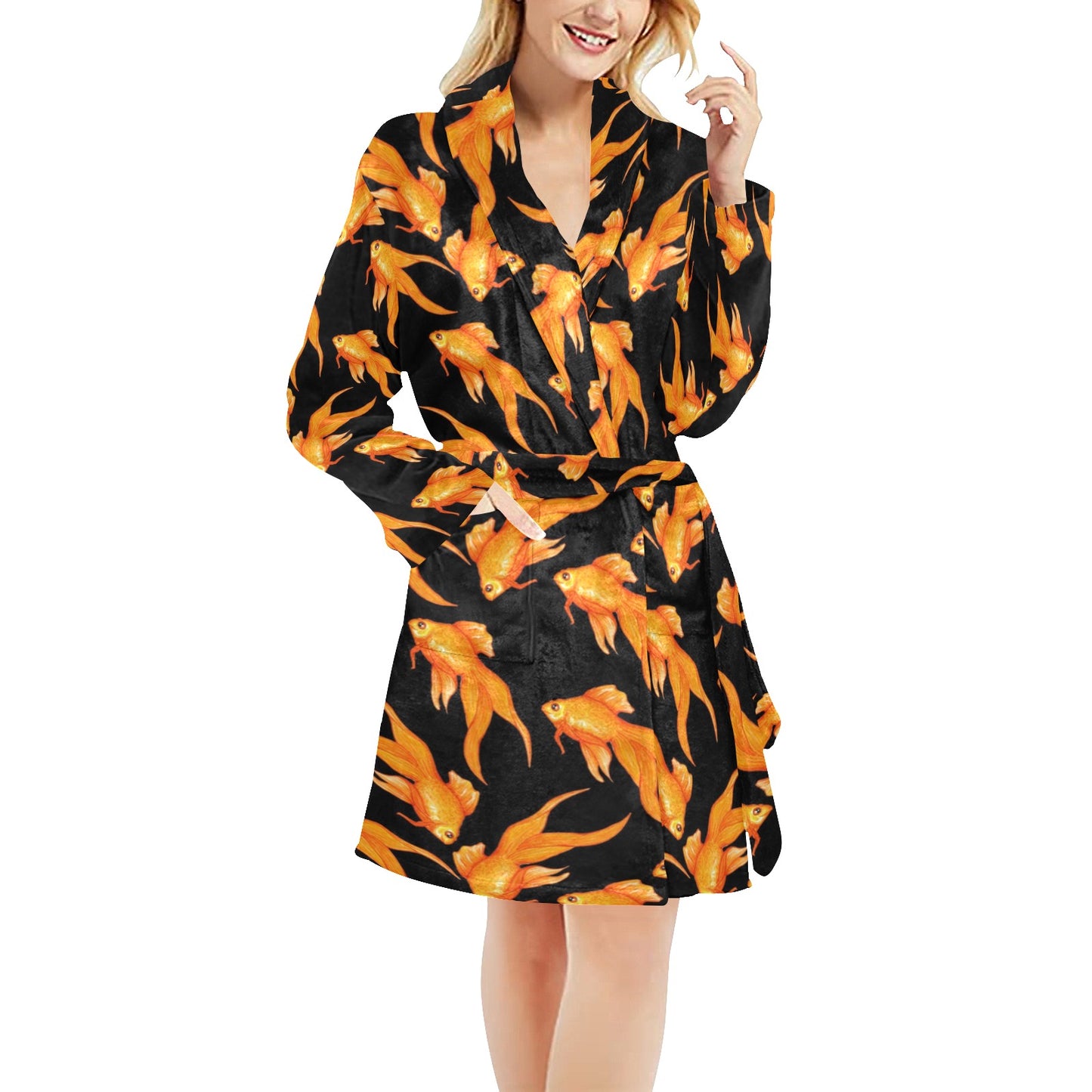 Goldfish Pattern Print Design 03 Women's Fleece Robe