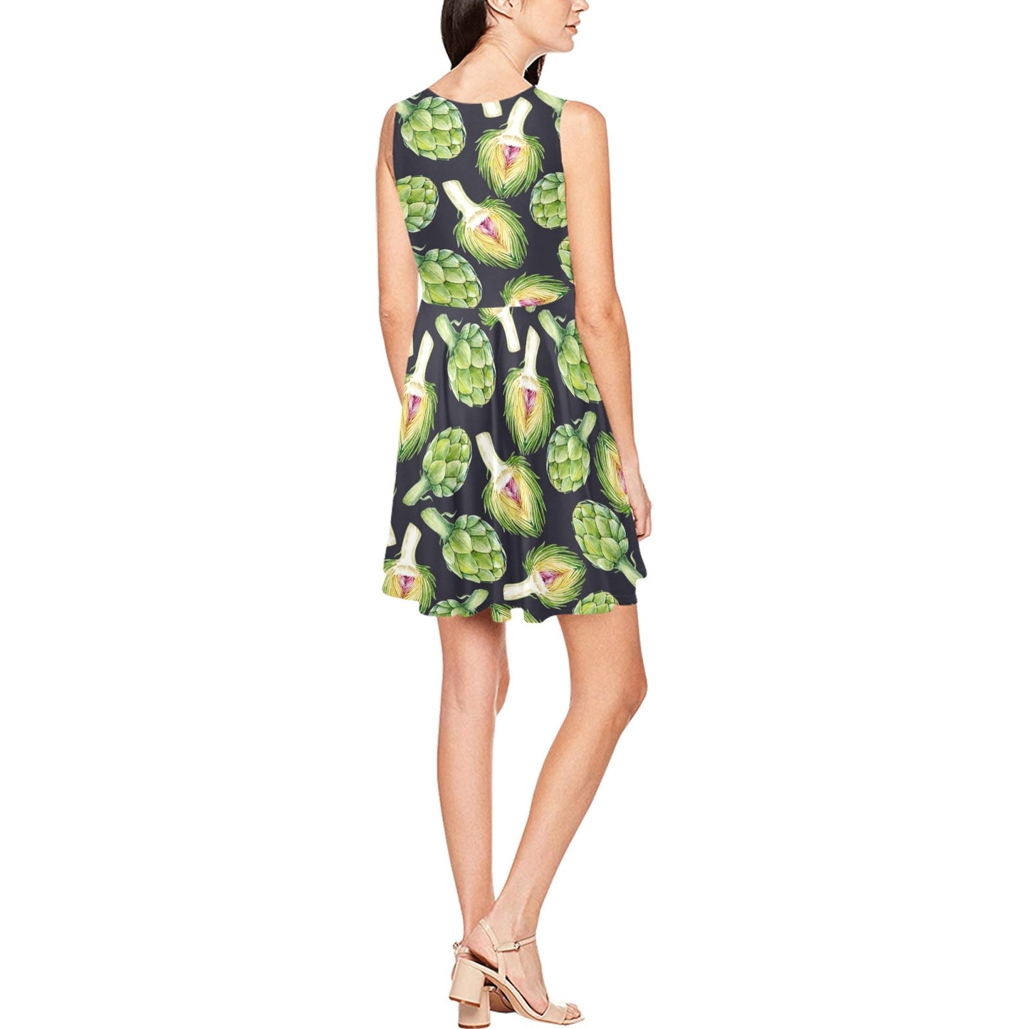 Artichoke Pattern Print Design 01 Sleeveless Dress