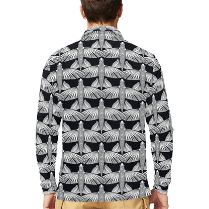Flying Fish Pattern Print Design 03 Long Sleeve Polo Shirt For Men's