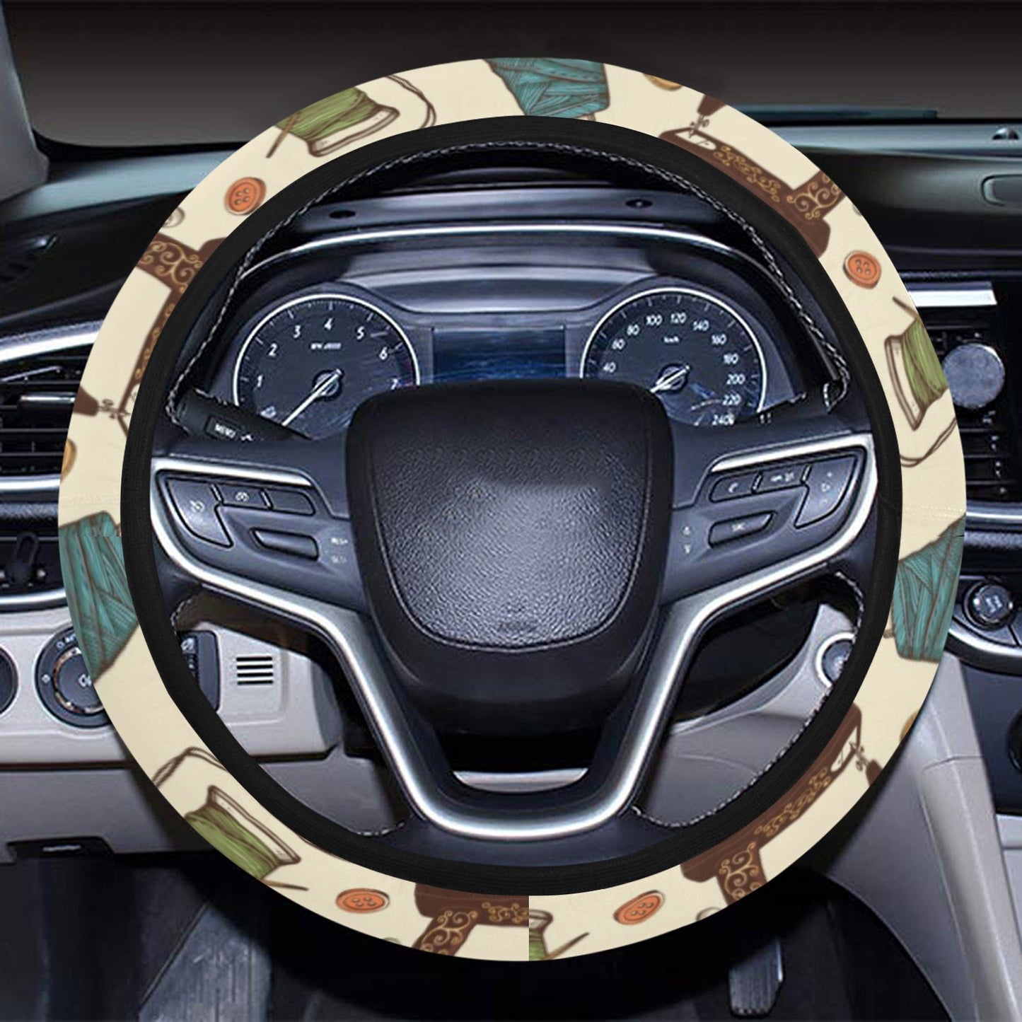 Sewing Equipment Print Design LKS303 Steering Wheel Cover with Elastic Edge