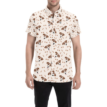 Russell Terriers Paw Print Design LKS303 Men Short Sleeve Button Up Shirt