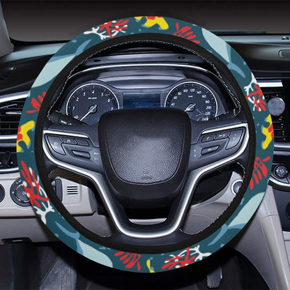 Scuba With Sharks Print Design LKS303 Steering Wheel Cover with Elastic Edge