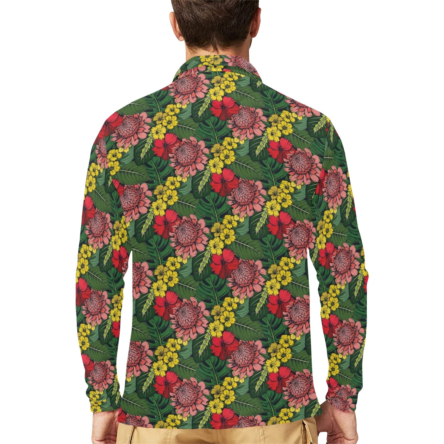 Summer Floral Print Design LKS305 Long Sleeve Polo Shirt For Men's