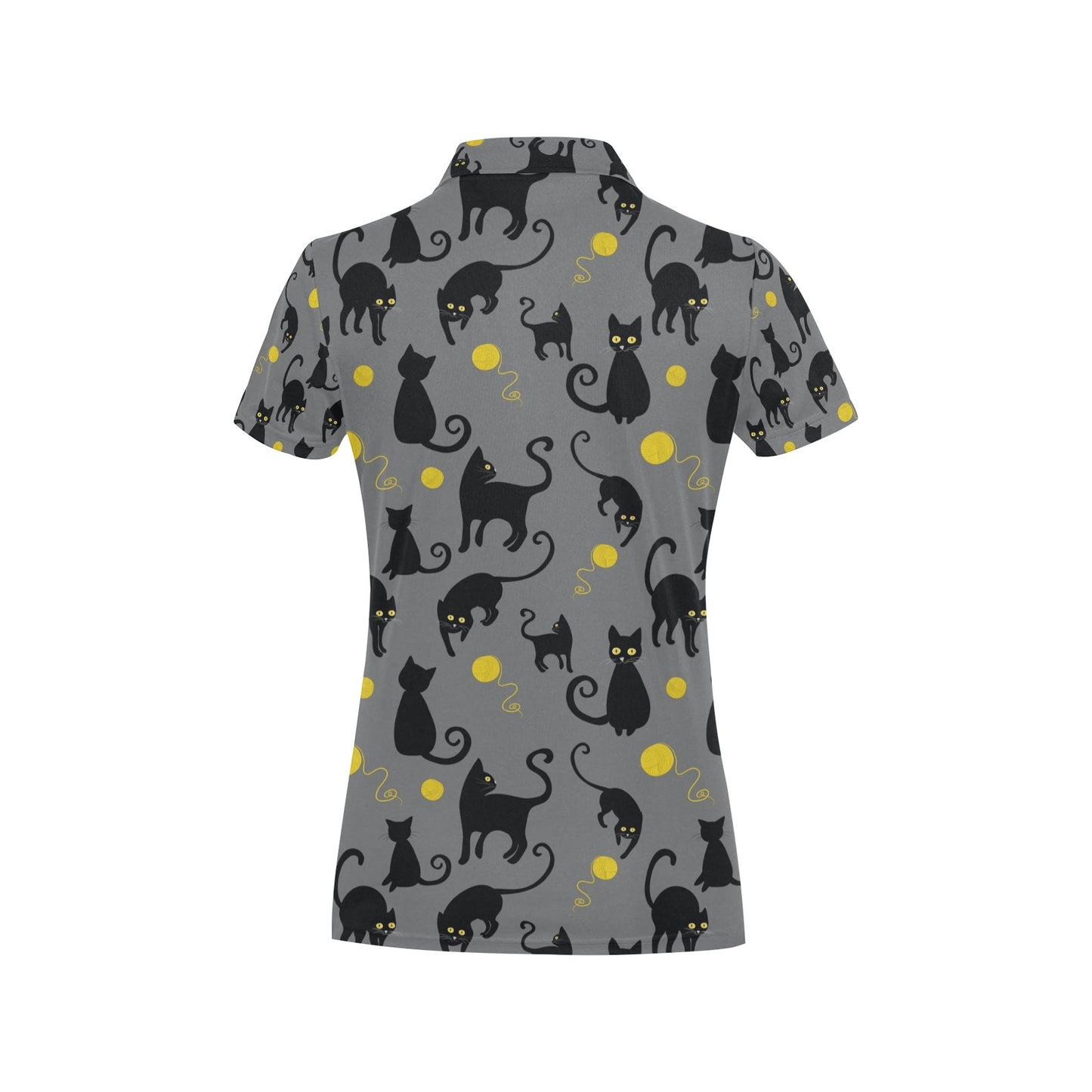 Black Cat Yellow Yarn Print Pattern Women's Polo Shirt