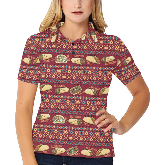 Burrito Taco Print Design LKS302 Women's Polo Shirt