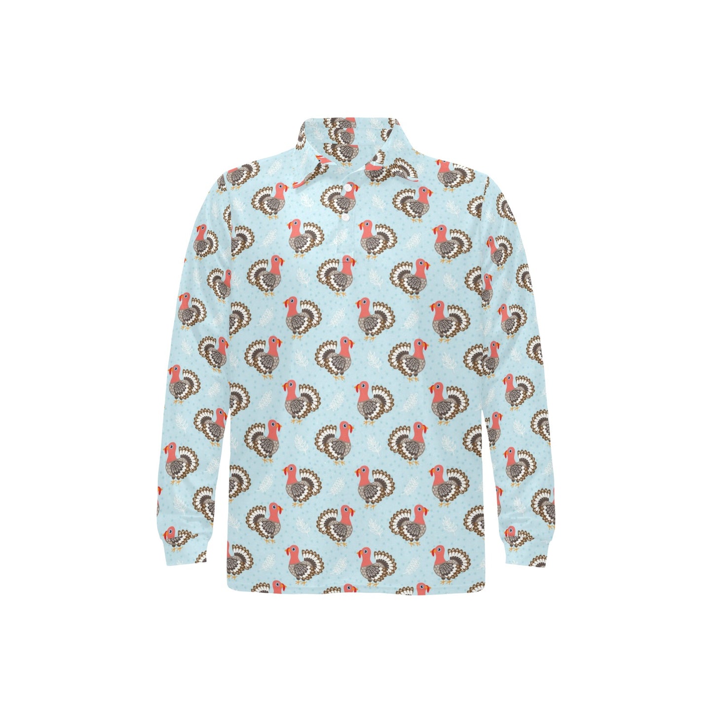 Turkey Print Design LKS403 Long Sleeve Polo Shirt For Men's