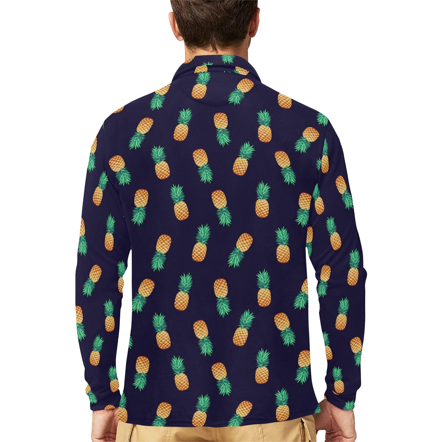 Pineapple Pattern Long Sleeve Polo Shirt For Men's