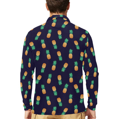 Pineapple Pattern Long Sleeve Polo Shirt For Men's