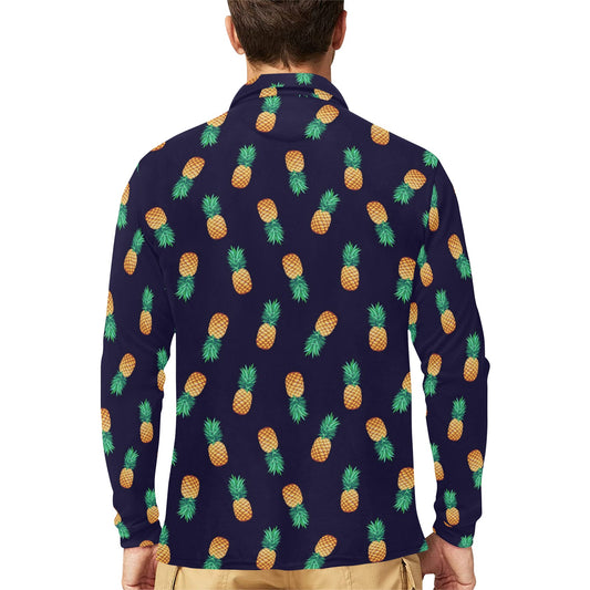 Pineapple Pattern Long Sleeve Polo Shirt For Men's