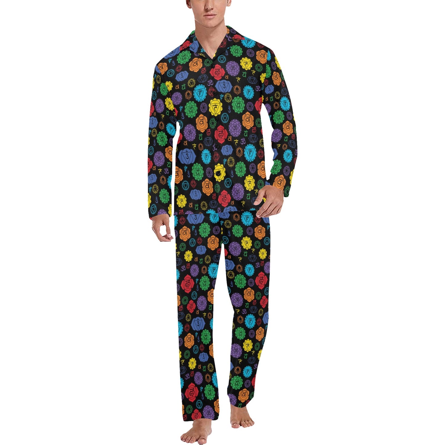 Chakra Pattern Print Design 01 Men's Long Pajama Set
