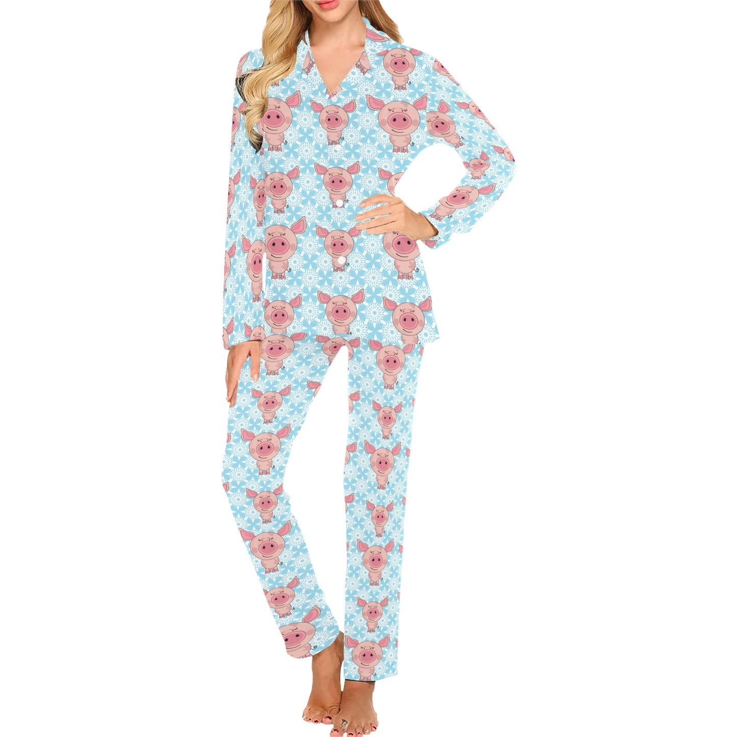 Pig Print Design LKS402 Women's Long Pajama Set