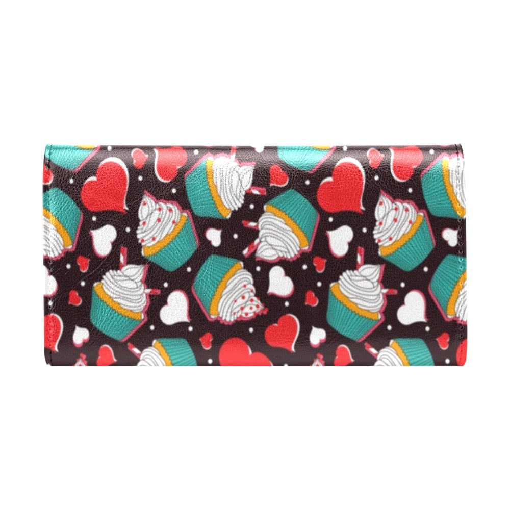 Cupcakes Heart Print Pattern Women's Trifold Wallet