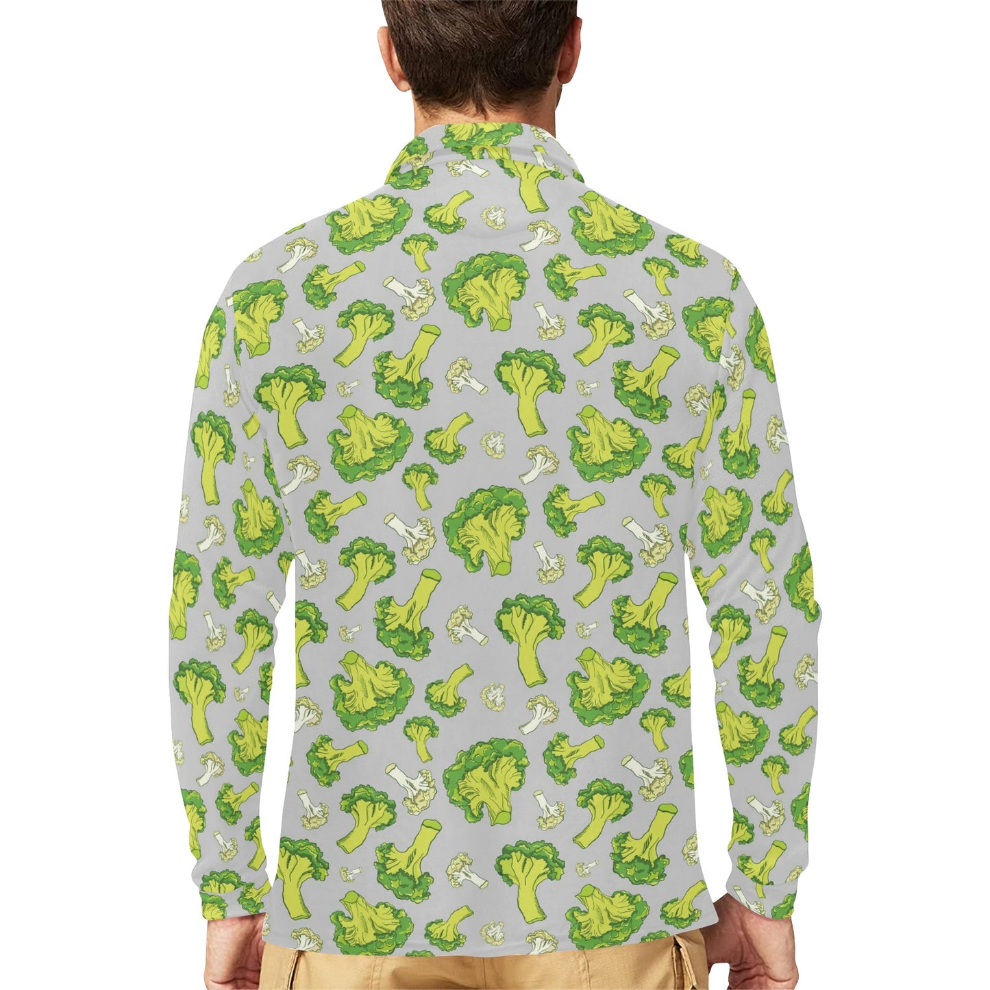 Broccoli Pattern Print Design 03 Long Sleeve Polo Shirt For Men's