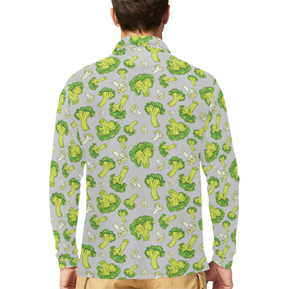 Broccoli Pattern Print Design 03 Long Sleeve Polo Shirt For Men's