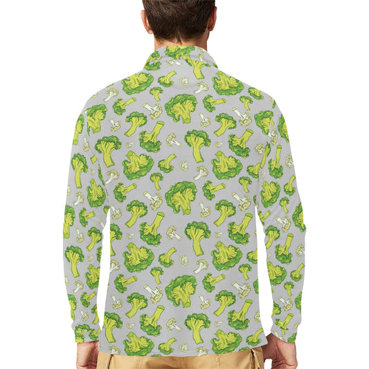 Broccoli Pattern Print Design 03 Long Sleeve Polo Shirt For Men's