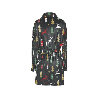 Christmas Tree Deer Style Pattern Print Design 03 Women's Fleece Robe