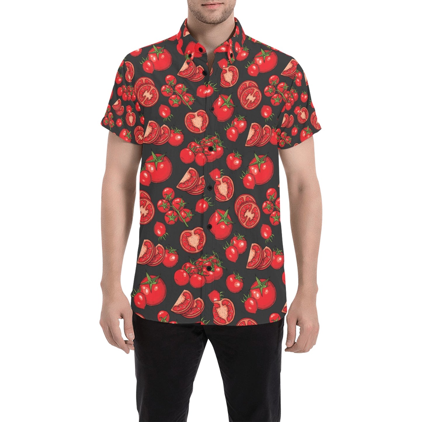 Tomato Print Design LKS303 Men Short Sleeve Button Up Shirt