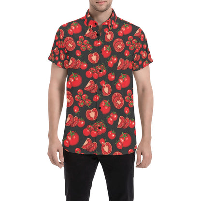 Tomato Print Design LKS303 Men Short Sleeve Button Up Shirt