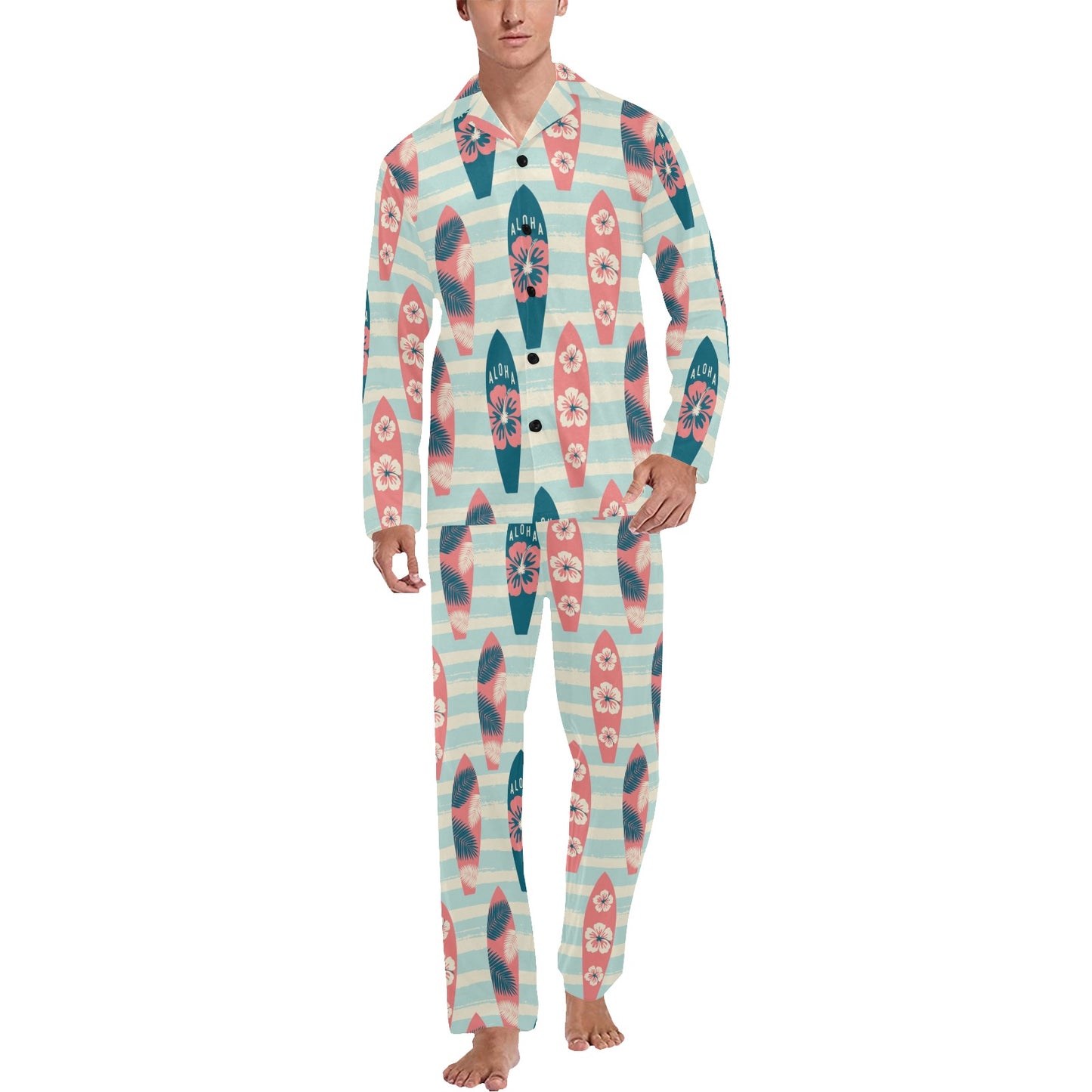 Aloha Hawaii Surfboard Pattern Print Design 02 Men's Long Pajama Set