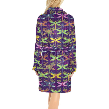 Dragonfly Neon Color Print Pattern Women's Fleece Robe