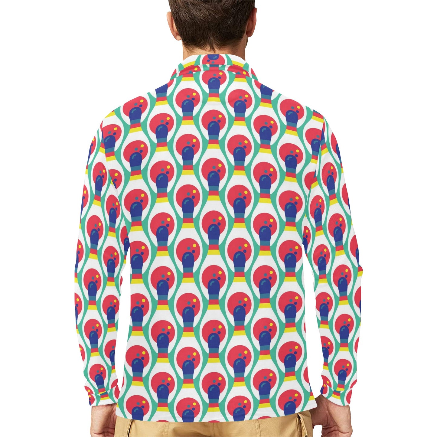 Bowling Pattern Print Design 05 Long Sleeve Polo Shirt For Men's
